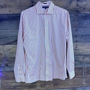 Tommy Hilfiger Striped Men's Shirt - Orange and White 16 Neck 35 - 36 Neck